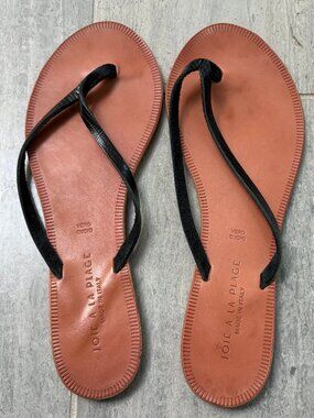JOIE A LA PLAGE Leather Flip Flip Sandals Black Straps Size EU 39.5/US 9-9.5
